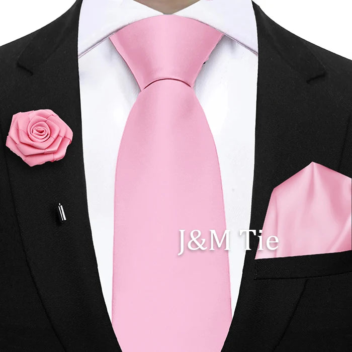 Mens Ties Set Sage Green Pink Grey Brown NeckTie Pocket Square Brooch Wedding Tie Suit Accessories Fit Group Holiday Party