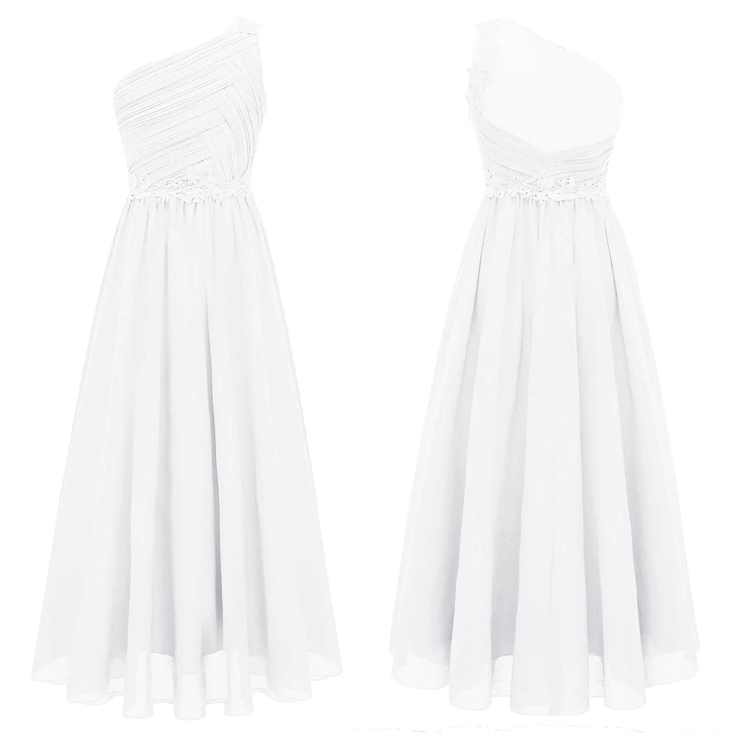 Girls Wedding Bridesmaid Dress One Shoulder Elegant Guipure Lace Ruched Chiffon Maxi Party Dresses Birthday Evening Prom Gown Good Vibrations