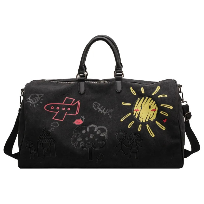 Large Capacity Travel Bag Women Duffle Carry on Luggage Bag Graffiti Personality Weekend Tote Bags For Gym Fitness Good Vibrations