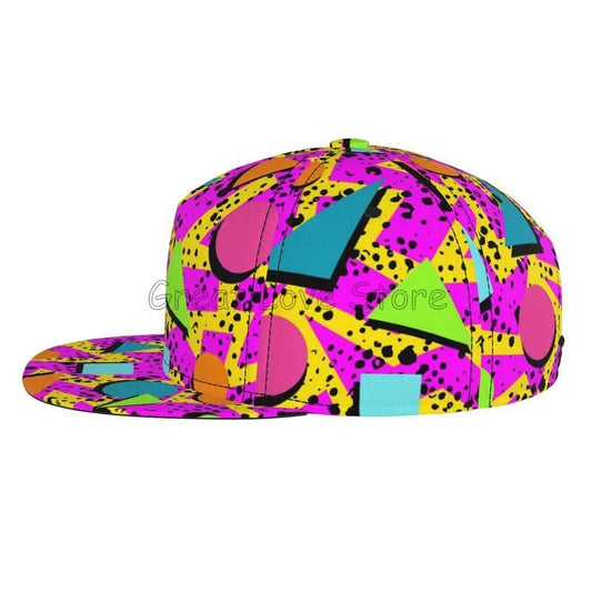 Retro 80s 90s Flat Bill Hat Unisex Snapback Baseball Cap Hip Hop Style Flat Visor Blank Adjustable Black Good Vibrations