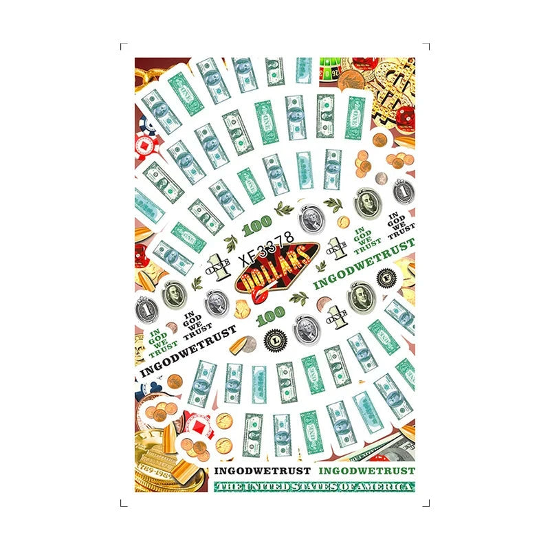 3D Money Dollar Sign Design Nail Art Sticker Decals Self Adhesive Manicure Tips Wraps Decoration Sliders for Nails Good Vibrations