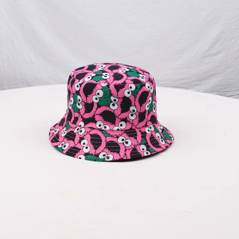 New Bucket Hat Hip Hop Men Cartoon Print Fisherman Caps Streetwear Double-sided Hats For Women Beach Cap Unisex Panama Hat Good Vibrations