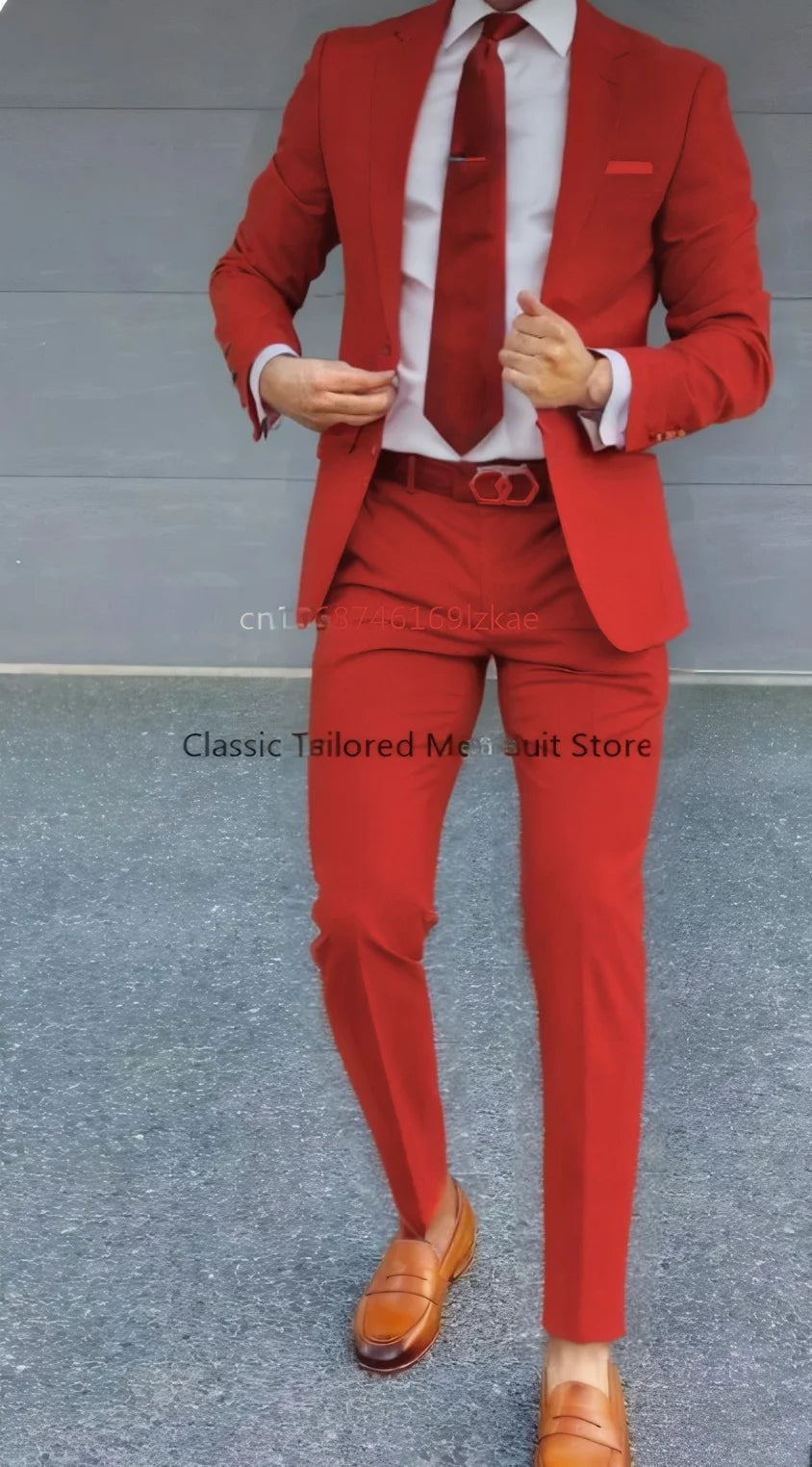Men's Suit 2 Piece Suit Jacket Pants Formal Wedding Tuxedo Groom Clothes Custom Color Blazer XS-5XL Good Vibrations