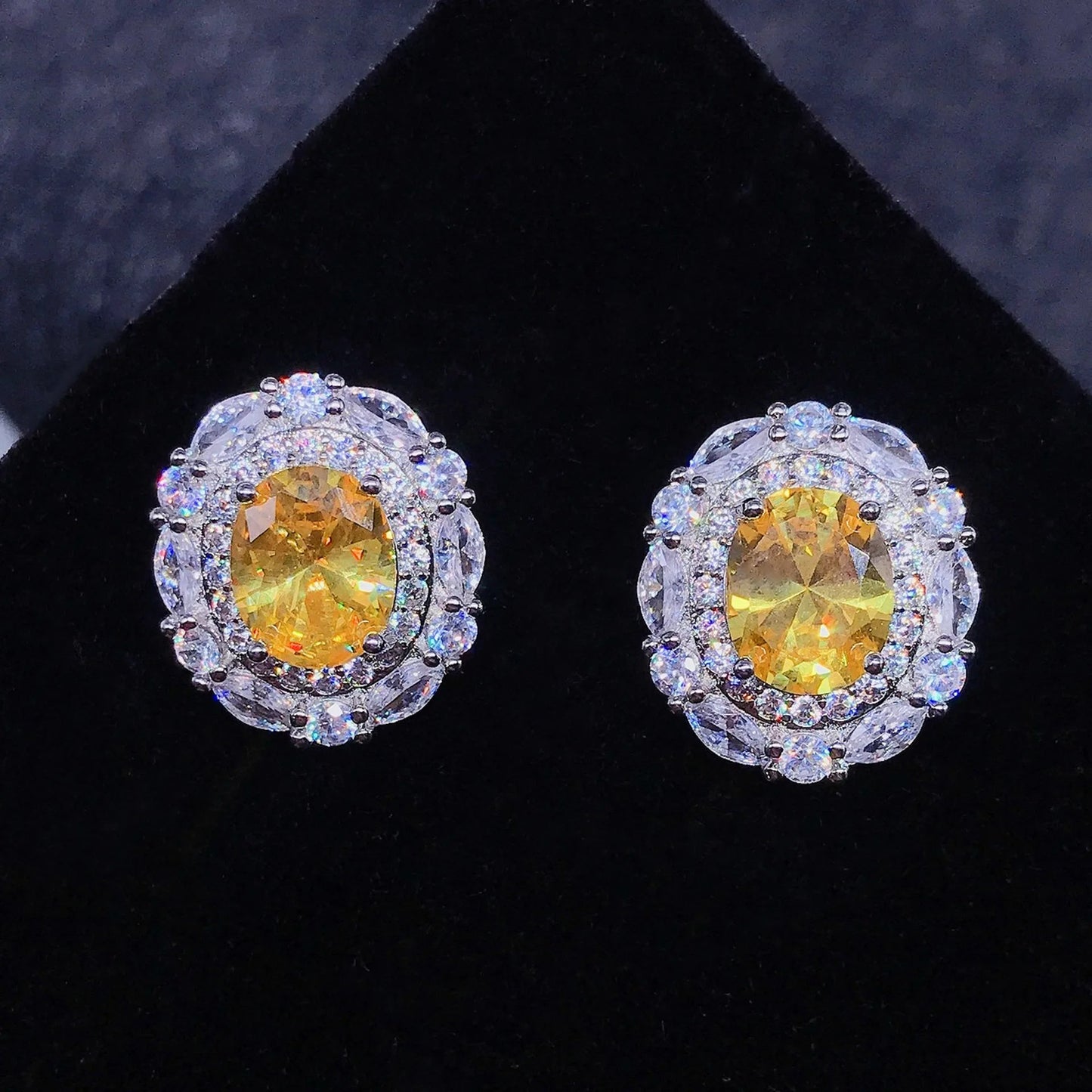 Luxury Bridal Wedding Jewelry Sets Silver Color Pendant Necklaces Earrings Set For Women Yellow/Pink Crystal Jewelry Accessories Good Vibrations Adult Super Store