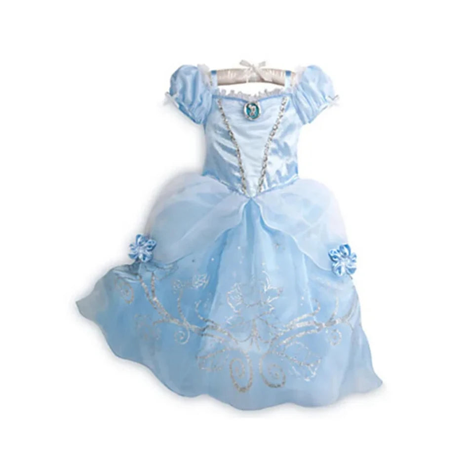 Disney Kids Princess Costume Elsa Anna Halloween Dress Girl Jasmine Moana Dinner Dress Rapunzel Mermaid Pageant Disguise 3-10Y Good Vibrations