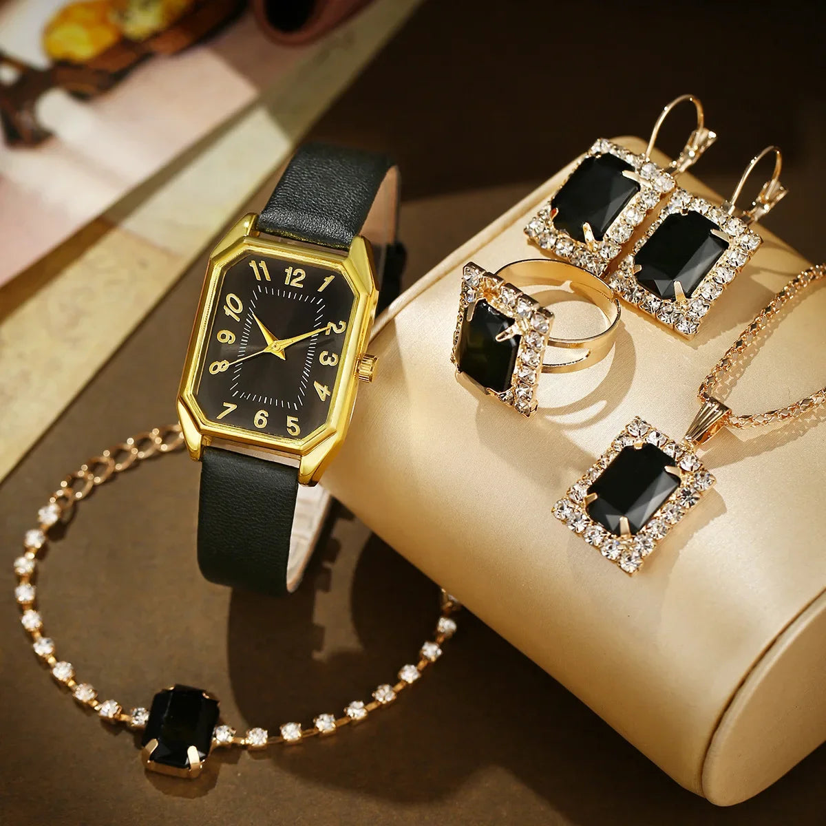 6/5/1PCS Luxury Fashion Square Women's Watches Brand Ladies Quartz Wristwatch Jewelry Set Classic Simple Femme Relogio Feminino Good Vibrations
