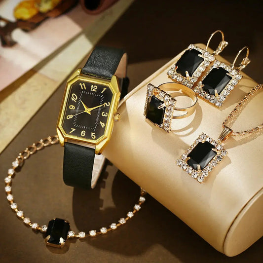6/5/1PCS Luxury Fashion Square Women's Watches Brand Ladies Quartz Wristwatch Jewelry Set Classic Simple Femme Relogio Feminino Good Vibrations