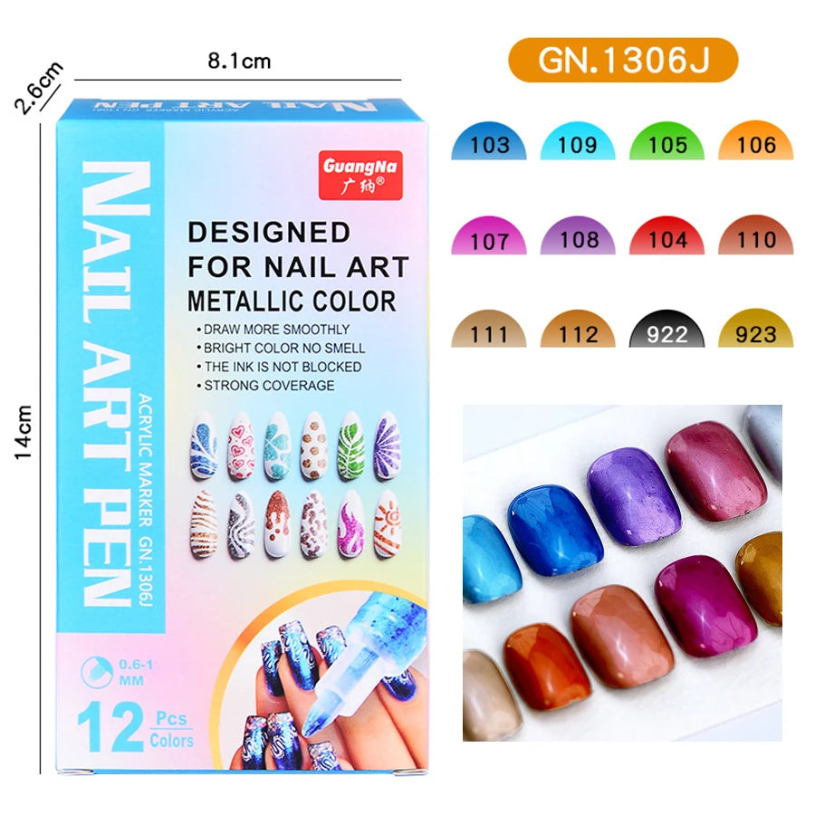 12 Color Nail Art Pens,Quick-Drying Acrylic Color Pens, Turn up DIY art on your fingertips to create a variety of wearable nails Good Vibrations