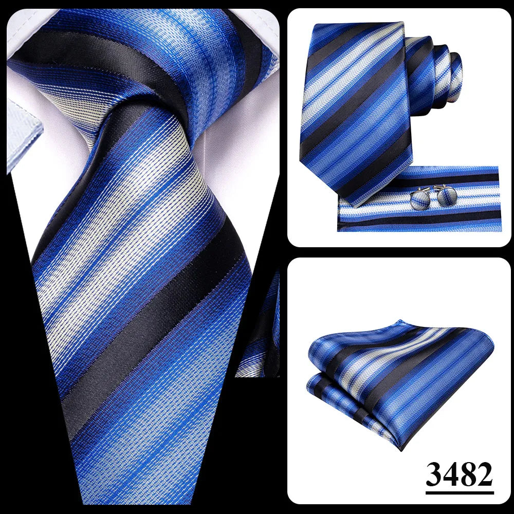 Black Red Striped Silk Wedding Tie For Men Handky Cufflink Gift Men Necktie Fashion Business Party Dropshiping Hi-Tie Designer Good Vibrations