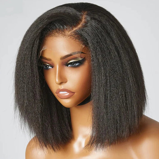 Wear And Go Glueless Wigs Yaki Straight Bob Wigs 13x4 Lace Front Wigs Human Hair Kinky Straight Lace Frontal Wigs Tissage Humain Good Vibrations