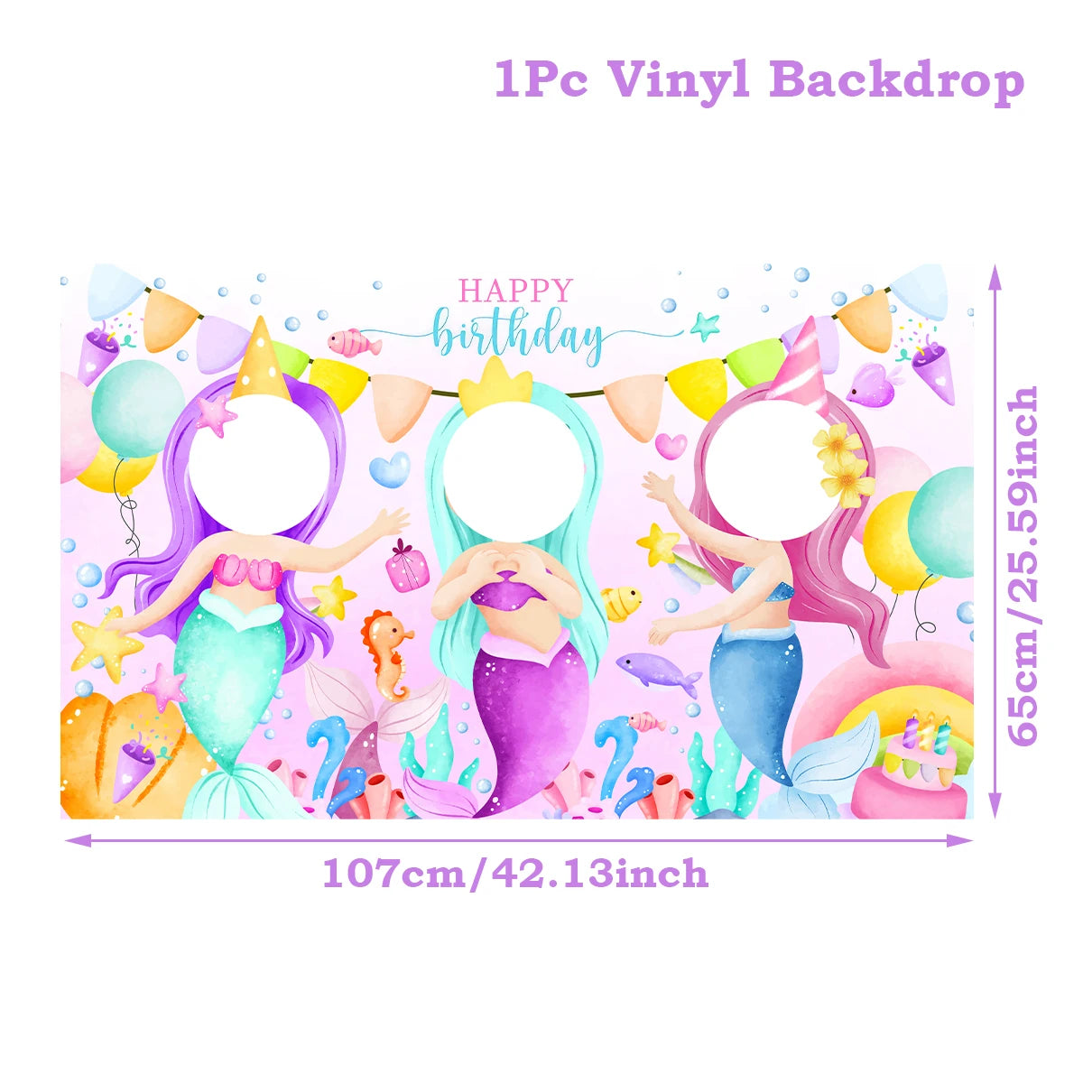 Mermaid photo Frame Background Little Mermaid Tail Birthday Party Decor Kids Girl Baby Shower Birthday Party Supplies Backdrop Good Vibrations