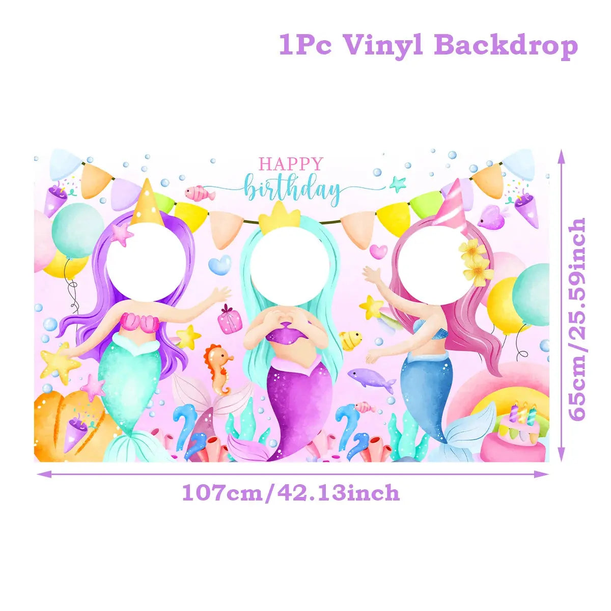 Mermaid photo Frame Background Little Mermaid Tail Birthday Party Decor Kids Girl Baby Shower Birthday Party Supplies Backdrop Good Vibrations