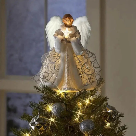 Christmas Tree Topper Angel Fairy with Lights Three-dimensional Christmas Tree Top Decoration Ornament Christmas Decoration Good Vibrations