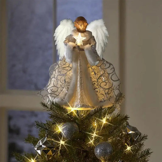 Christmas Tree Topper Angel Fairy with Lights Three-dimensional Christmas Tree Top Decoration Ornament Christmas Decoration Good Vibrations