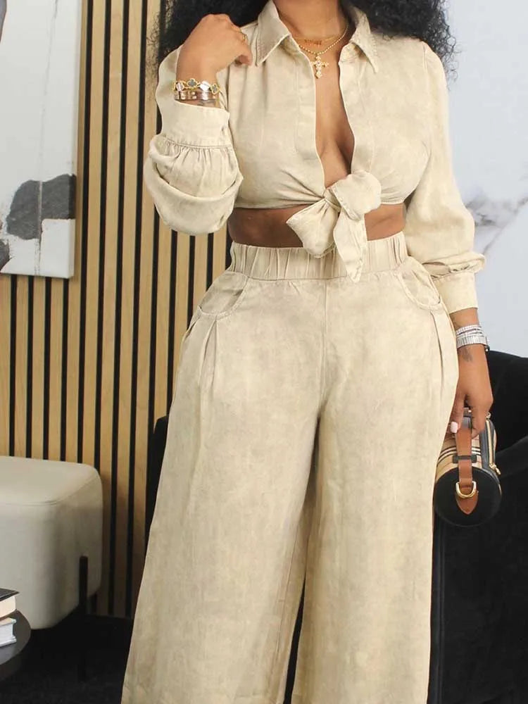 Women's Two Pieces Set Fall Fashion Wear Shirt Type Blouse and Straight Trouser Elegant Casual Pant Sets Wholesale Dropshipping Good Vibrations