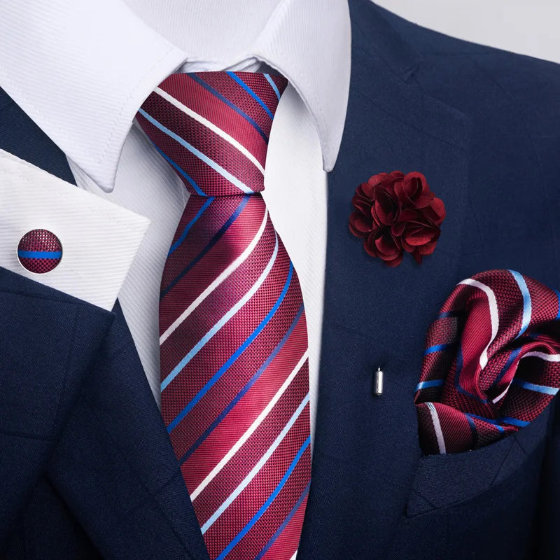 Luxury Mens Ties Floral Black Gold Ties Paisley NeckTie Pocket Square Cufflinks Brooch Set Men's Wedding Party Tie Good Vibrations