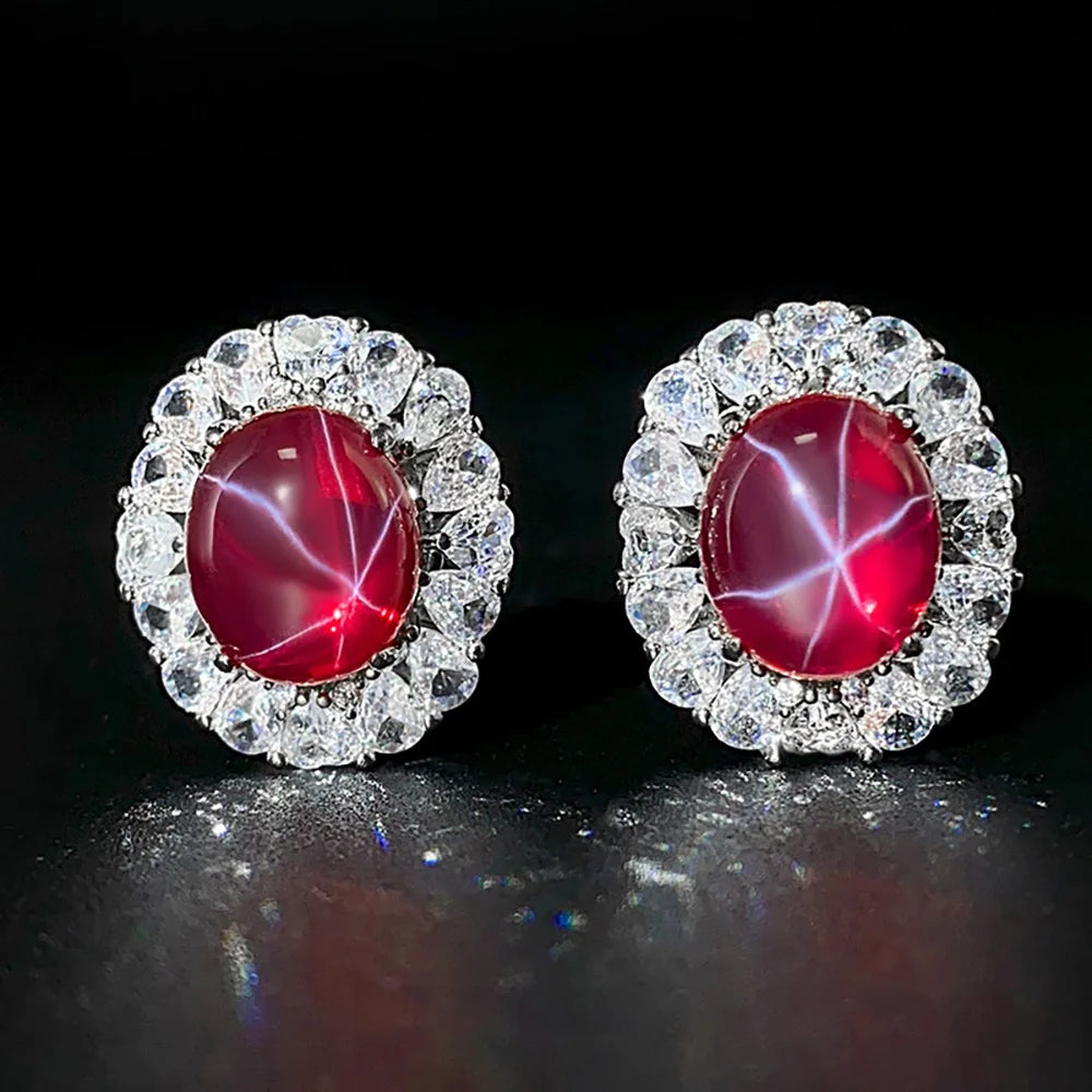 Women's Fine Jewelry Set Retro Lab Ruby Gemstone Necklace Pendant Ring Stud Earrings Wedding Party Accessories Anniversary Gift Good Vibrations Adult Super Store