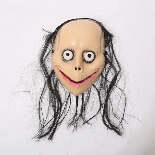 Halloween Horror Mask with Long Hair Funny Plastic Mask V-shaped Mouth Party Dress Up Ghost Mask Prop Cosplay props New 2025 Good Vibrations