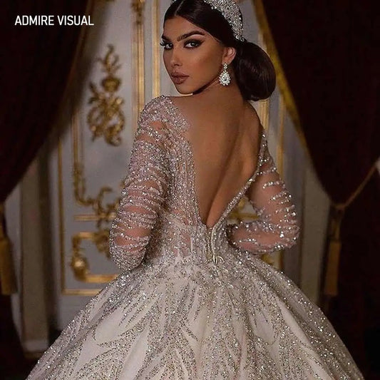Newest Wedding Dresses For Bride  Ball Gown Sweetheart Neckline Full Sleeves With Beading Sequined Customized Vestidos De Novias Good Vibrations