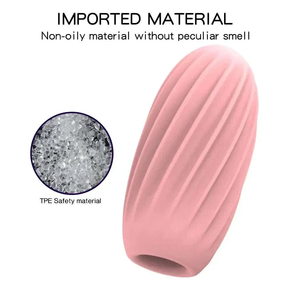 Male masturbator cup with realistic vagina design, soft textured TPE material for stimulation.