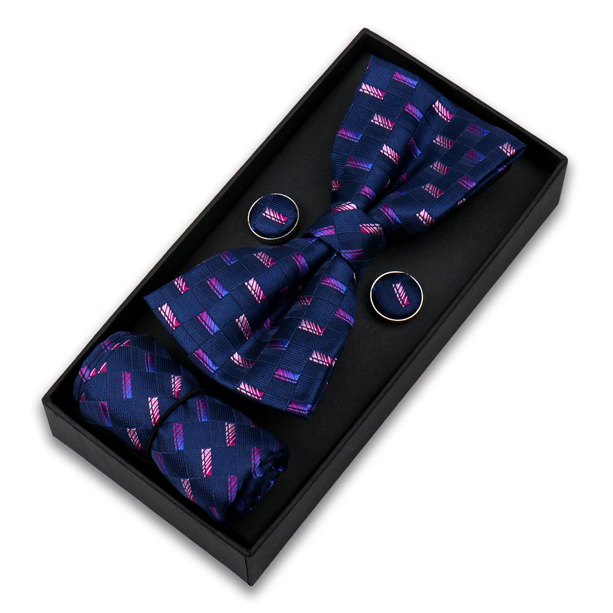 Bowtie For Men Set Gift Box Business Gift Fashion Bow Tie Pocket Square Cufflinks Set Bowtie 3pcs For Wedding Hanky Cravata Neck Good Vibrations