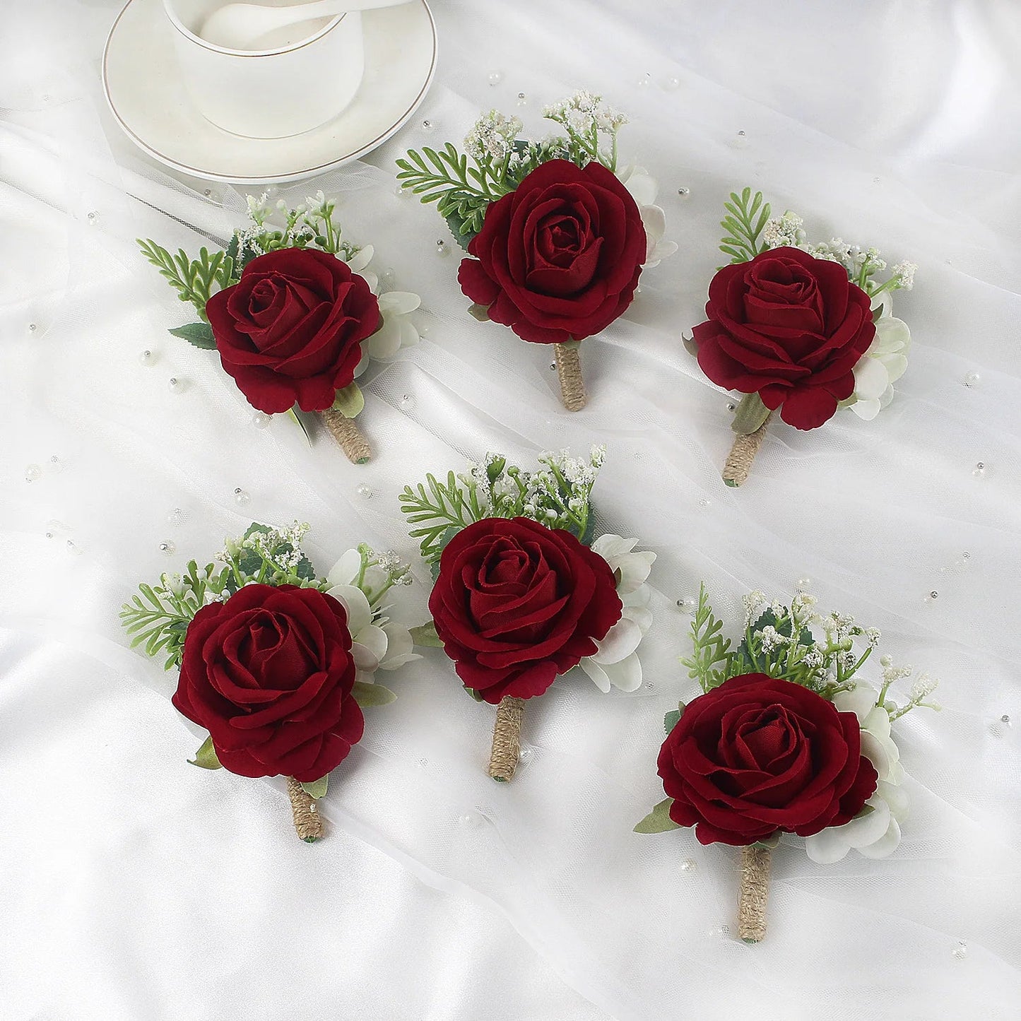 Boutonnieres Flowers Artificial Roses Silk White Ivory Corsage Buttonhole Groomsmen Boutonniere for Men Wedding Accessories Good Vibrations