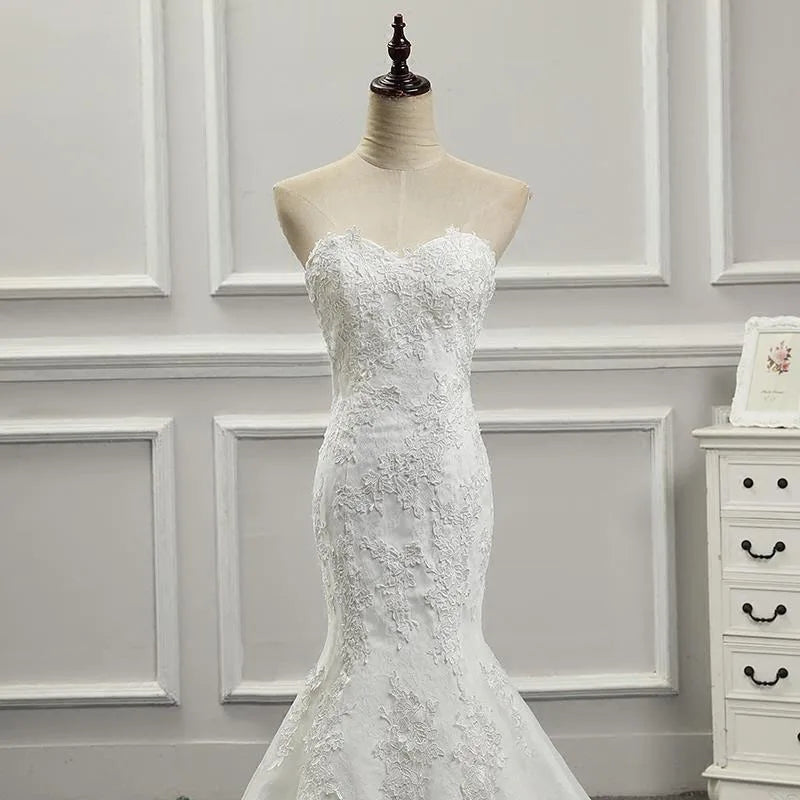 Vestidos Para Mujer Elegantes Para Boda New Strapless Slimming Fishtail Sweet Lace French Light Luxury Bride Light Wedding Dress Good Vibrations