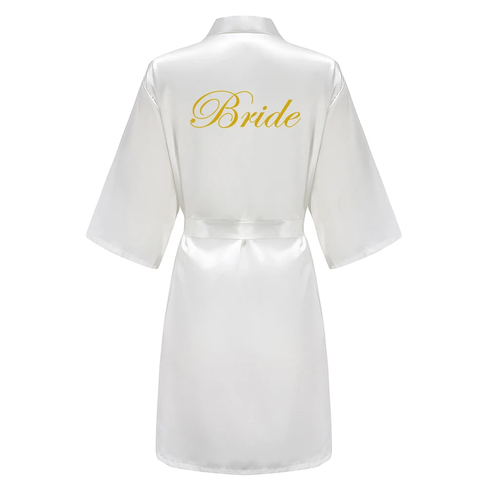 Wedding Party Team Bride Robe With Black Letters Kimono Satin Pajamas Bridesmaid Bathrobe SP003 Good Vibrations