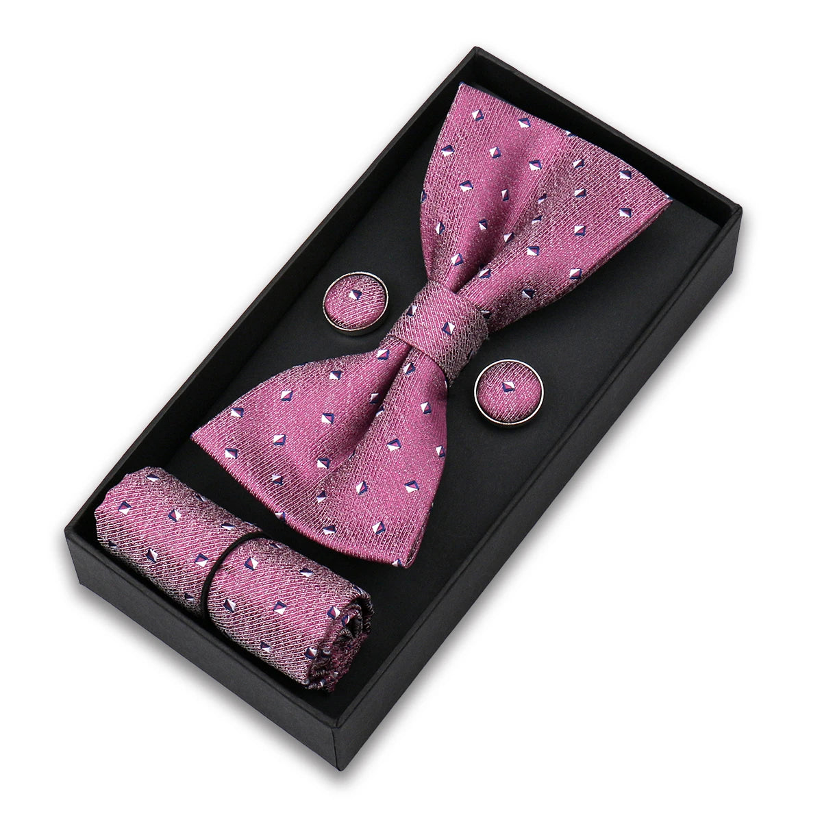 Bowtie For Men Set Gift Box Business Gift Fashion Bow Tie Pocket Square Cufflinks Set Bowtie 3pcs For Wedding Hanky Cravata Neck