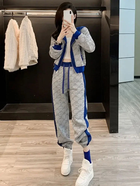 Pant Sets for Women 2 Pieces Tracksuit Spring Autumn Trousers Woman Color Matching Sport Sweatshirt Wholesale Bulk Aesthetic D Good Vibrations