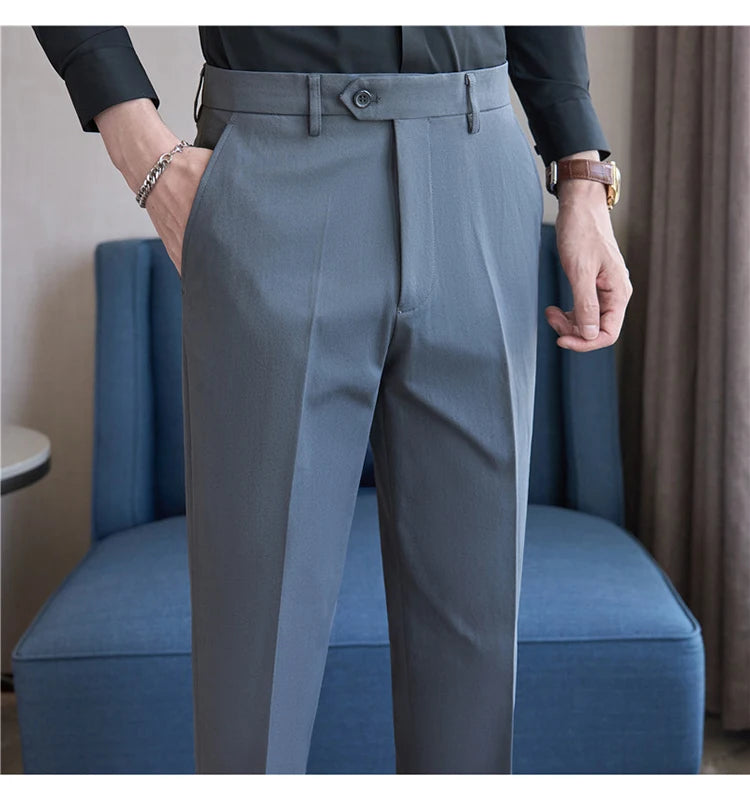 Men Suit Pants 2025 Elastic Slim Fit Formal Dress Pants Solid Casual White Trousers Pantalon Homme Wedding Party Men Clothing Good Vibrations