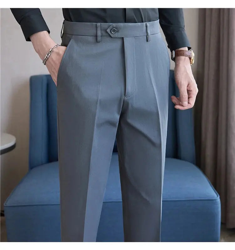 Men Suit Pants 2025 Elastic Slim Fit Formal Dress Pants Solid Casual White Trousers Pantalon Homme Wedding Party Men Clothing Good Vibrations