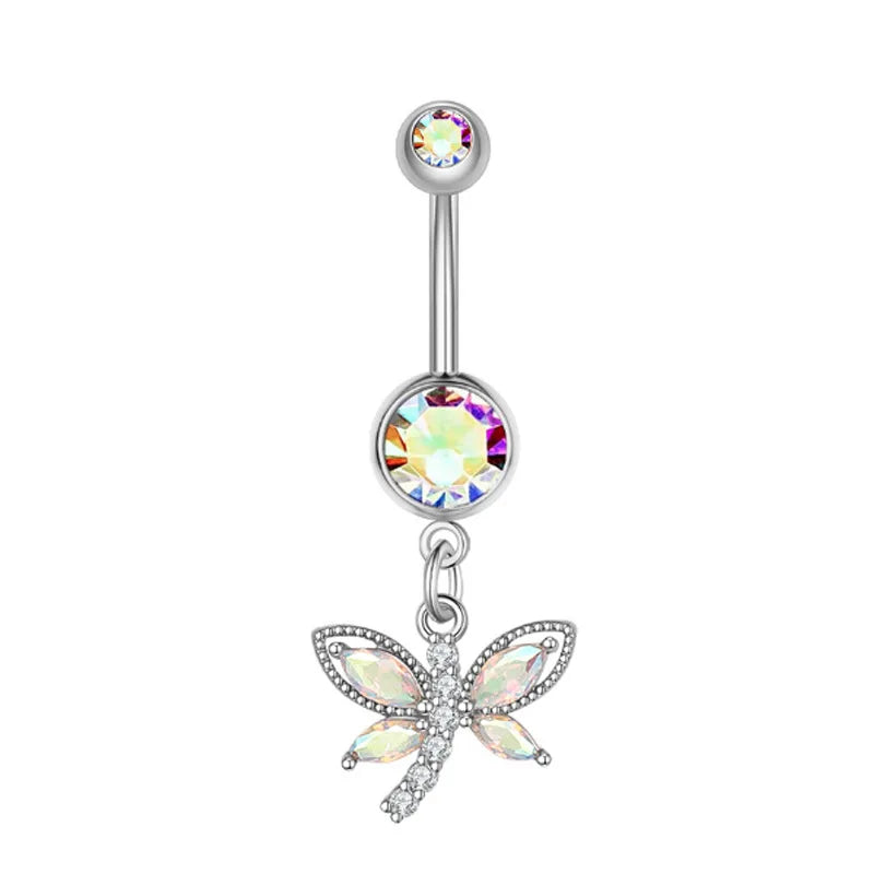 Dainsty Dangled Belly Button Rings Surgical Steel 14G Bar Navel Piercing Ring Crystal CZ Bee Flower Heart Belly Ring Ear Jewelry Good Vibrations Adult Super Store