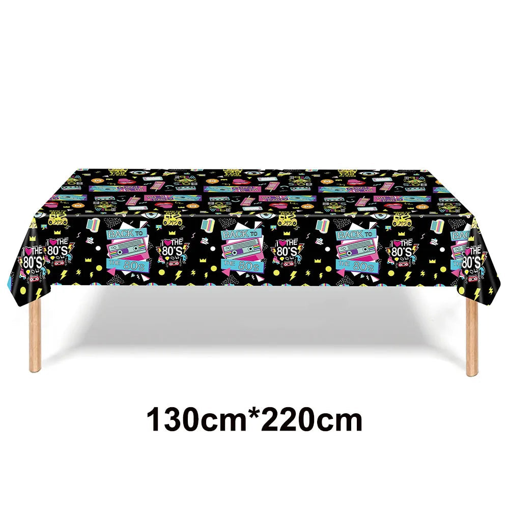 80s Party Table Covers Disposable Plastic Tablecloths Back to The 80s Party Supplies Decorations 80's Theme Disposable Tableware Good Vibrations