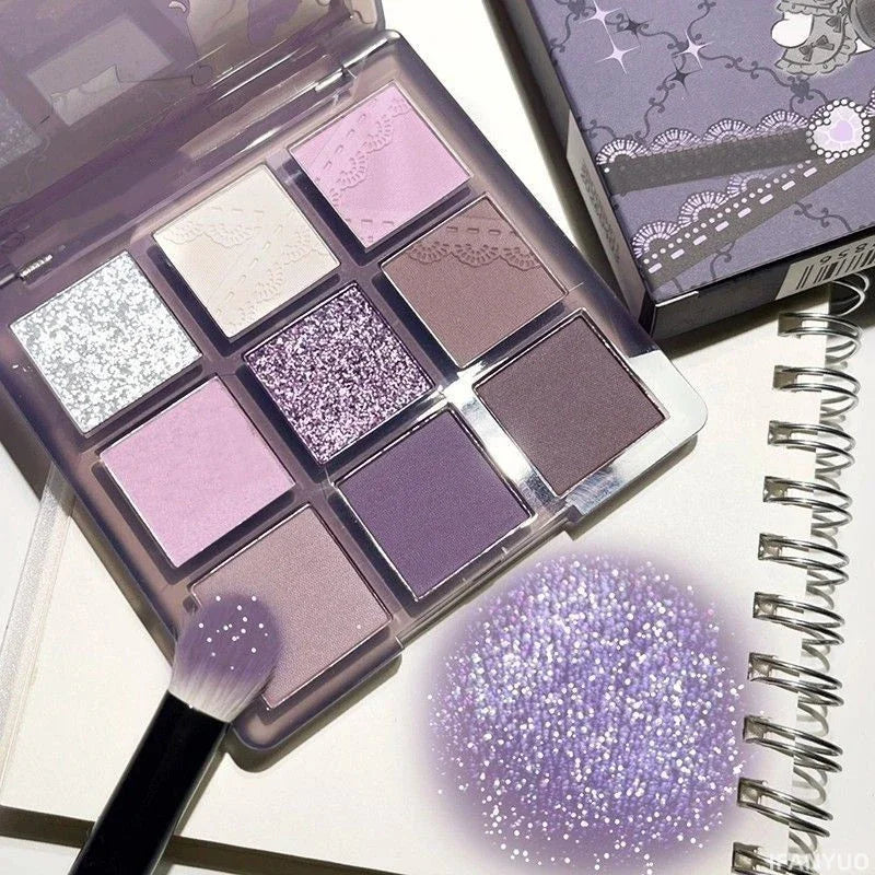 9 Colors Glitter Eyeshadow Palette Purple Violet Shimmer Pearlescent Matte Acrylic Eye Shadows Palette Waterproof Eye Make Up Good Vibrations