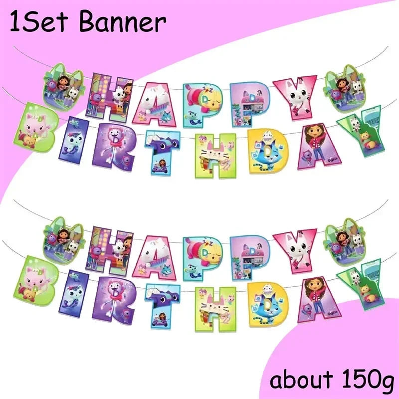 Cartoon Gabby Dollhouse Party Supplies Birthday Party Disposable Tableware Set Paper Plate Cup Napkins Baby Shower Decorations Good Vibrations