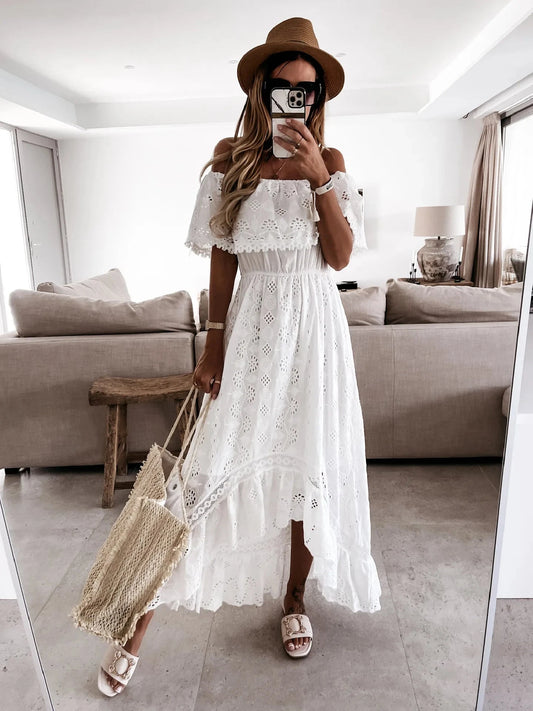 Trendy Casual Summer White Dress for Women Cover-ups Outfits New Boho Hippie Chic Long Maxi Dresses Elegant Party Beachwear Good Vibrations