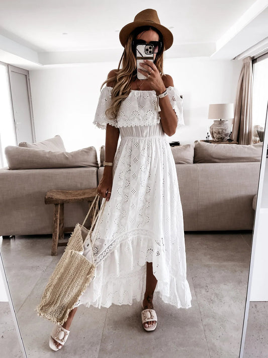 Trendy Casual Summer White Dress for Women Cover-ups Outfits New Boho Hippie Chic Long Maxi Dresses Elegant Party Beachwear Good Vibrations
