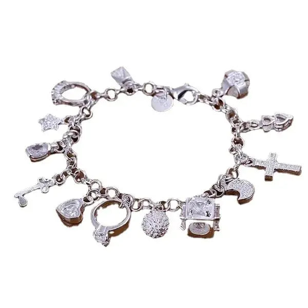 Bracelet European and American Silver Fashion Thirteen Pendant Bracelet Women's Multi-Element Jewelry Simple Style Bracelet Whol Good Vibrations