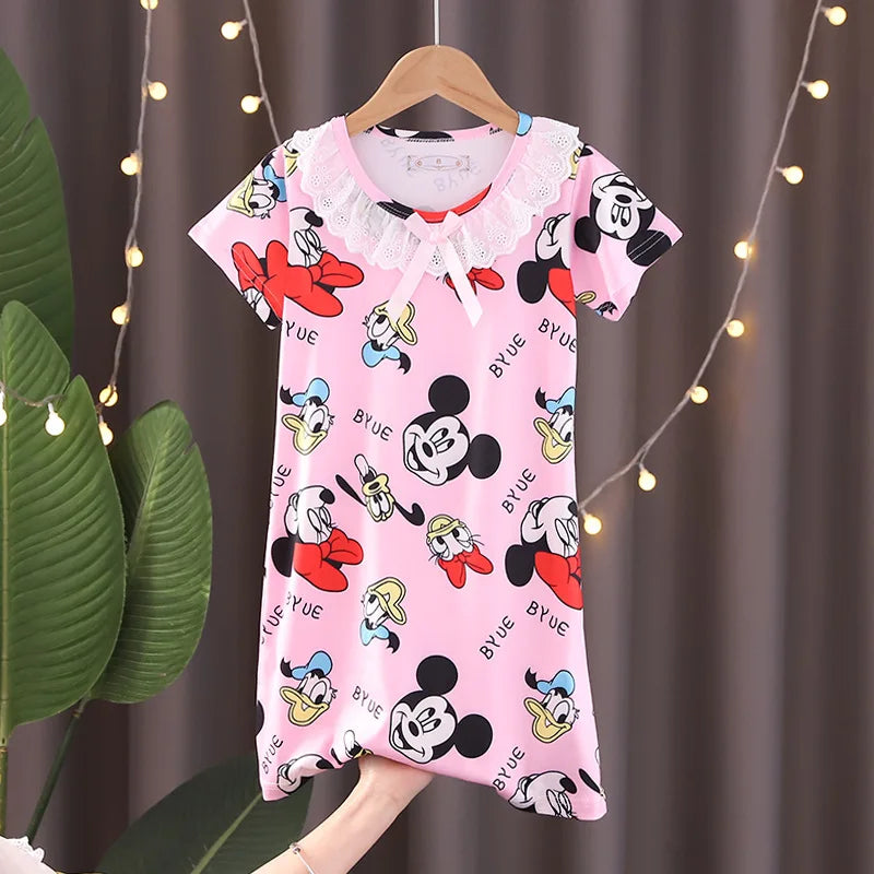New Baby Girl Kuromi Nightgown Summer Children Short SLeeve Cartoon Nightdress Girls Clothing Children's Pajamas Dress 3-12T Good Vibrations