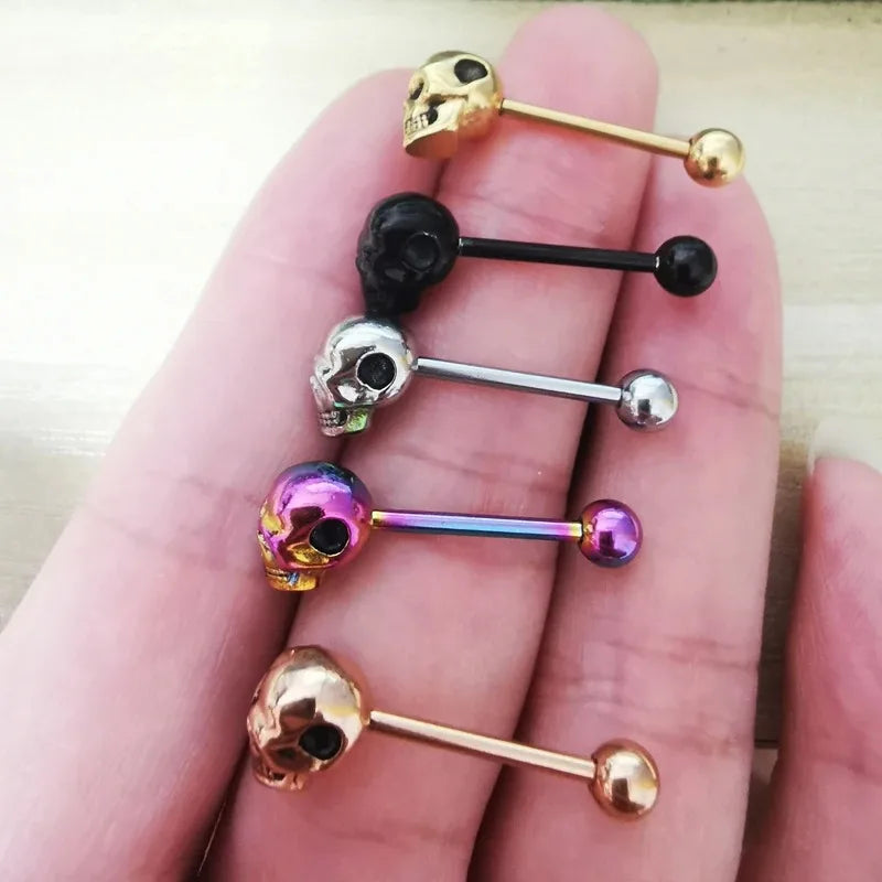 1pc 316L Stainless Steel Tongue Ring for Women Men Simple Round Circle Piercing Tongue Studs White Gold Color Body Jewelry Gift Good Vibrations Adult Super Store