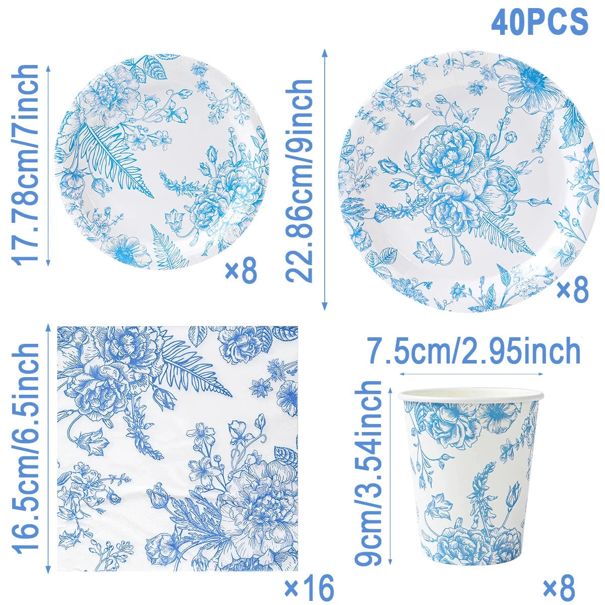 Blue Floral Disposable Tableware Paper Plate Birthday Party Decor Kids Boy Wedding Birthday Party Supplies Favors Baby Shower Good Vibrations