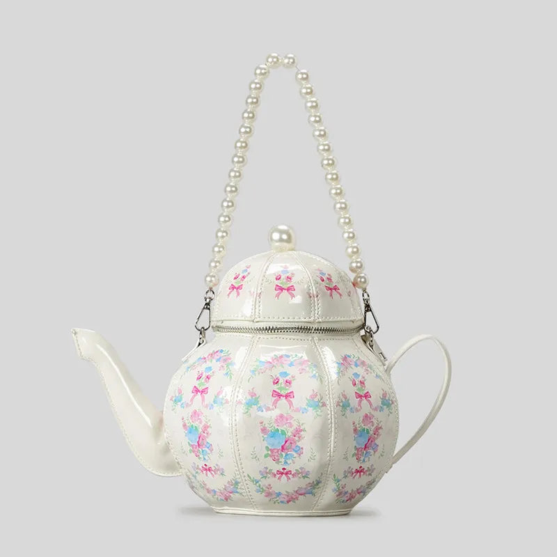 Handbags with teapot design with creative vintage print for women shoulder bag with pearl chains designer luxury shoulder strap Good Vibrations