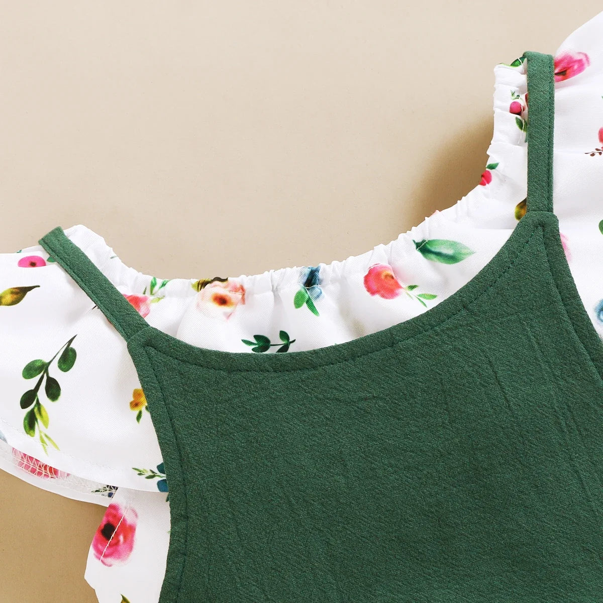 1-5Years Toddler Girl Clothes Set Floral Print Lotus Leaf Sleeve Top+ Suspender Pant Summer Fashion 2PCS Outfits for Kids Girl Good Vibrations