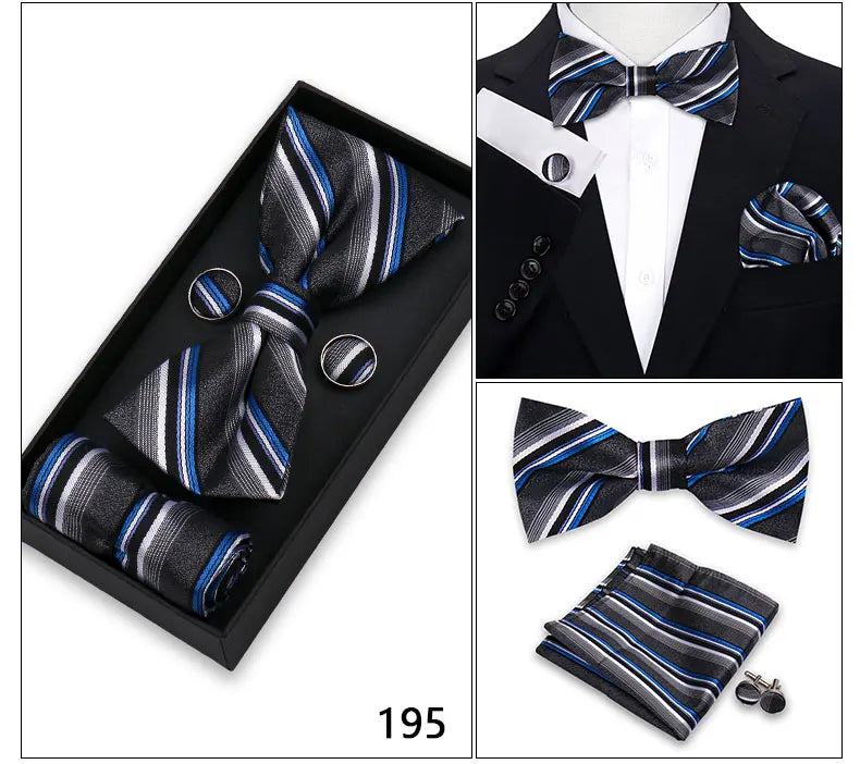 Bowtie For Men Set Gift Box Business Gift Fashion Bow Tie Pocket Square Cufflinks Set Bowtie 3pcs For Wedding Hanky Cravata Neck Good Vibrations