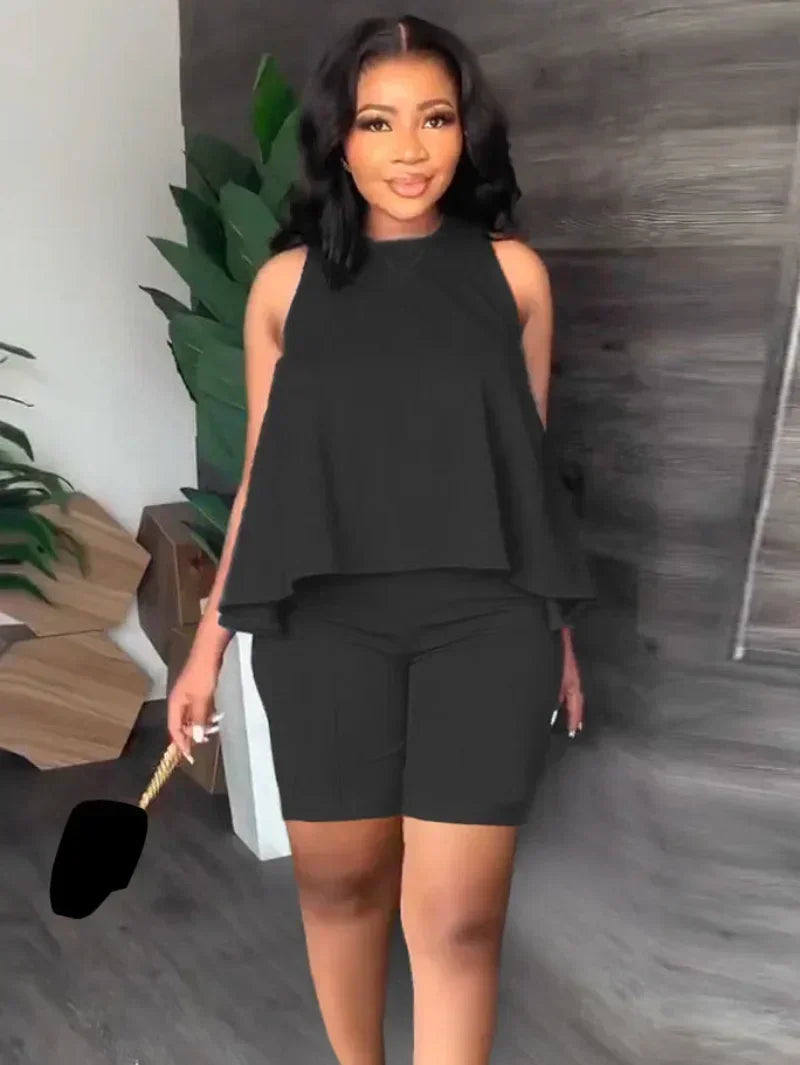 GUWU Flare Loose Tank Top and Shorts Suit Fashion Women's Set Summer Street Sweatsuit Two 2 Piece Set Outfit Tracksuit Good Vibrations