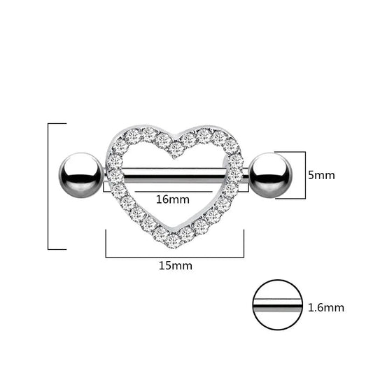 2pcs Both Sides Screwed Heart Nipple Ring for Women Girls 14G Stainless Blue Pink Zircon Sexy Nipple piercing nombril Nipple Bar Good Vibrations
