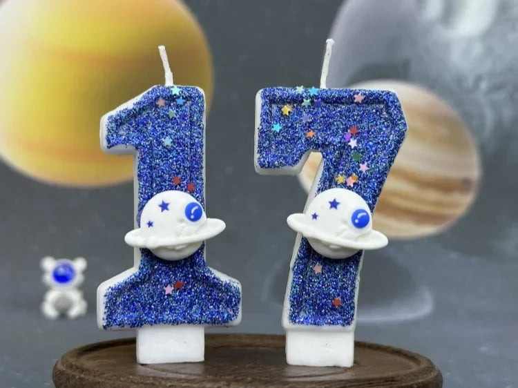 Number Birthday Candles Cake Party Decoration Birthday Candles Planet Universe Blue Boys and Girls Number0-9 Star Blue Party