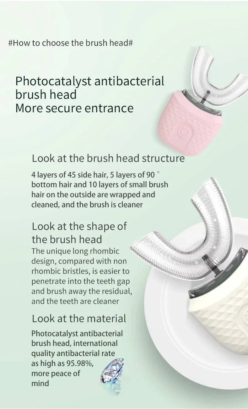 Electric Toothbrush for Adult Automatic USB Charge U-Shaped Toothbrush 360 Degrees Intelligent Rechargeable Toothbrus Good Vibrations