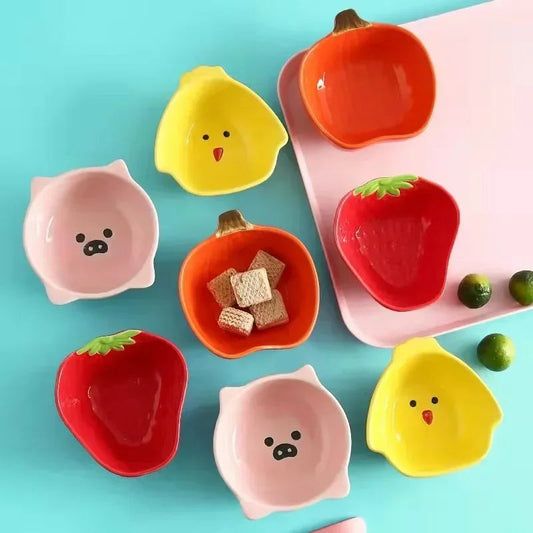 Child Ceramic Dishes Tableware, Fruit Vegetable Animal Model Cartoon Dessert Plate, Salad Bowl, Breakfast Disc, Kids Saucer Good Vibrations